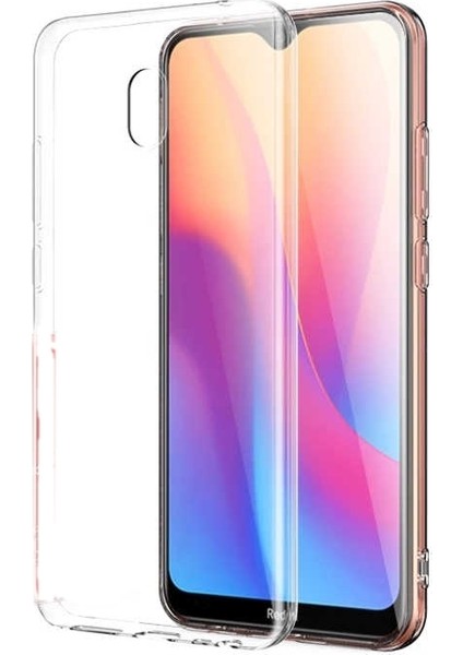 Xiaomi Redmi 8A Kılıf Darbe Emici Süper Silikon Kılıf Şeffaf + Cam Ekran Koruyucu