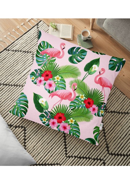 Flamingo Desen Dijital Baskılı Modern Yer Minderi - 70 x 70 cm
