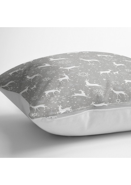 Gri Zeminli Geyikler ve Kar Taneleri Tasarımlı Dijital Baskılı Yer Minderi - 70 x 70 cm fiyatları