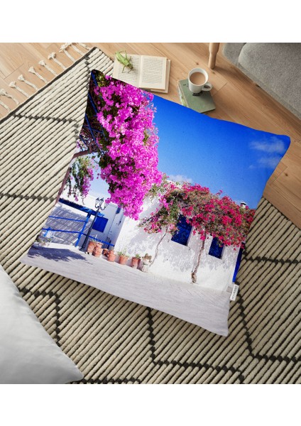 Mor Sarmaşık Desenli Dijital Baskılı Dekoratif Yer Minderi - 70 x 70 cm
