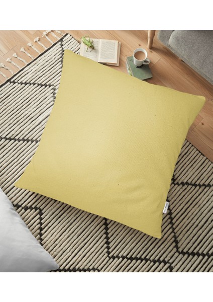 Hardal Renkli Dijital Baskılı Dekoratif Yer Minderi - 70 x 70 cm