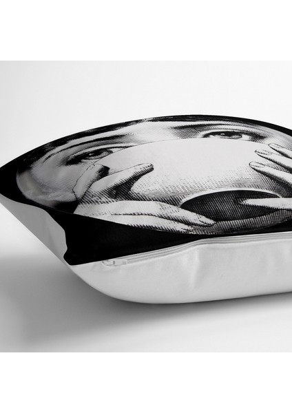 Siyah Zeminli Fornasetti Tasarımlı Dijital Baskılı Yer Minderi - 70 x 70 cm fiyatları