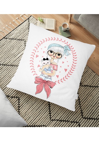 Fashion Girl Dijital Baskılı Modern Yer Minderi - 70 x 70 cm