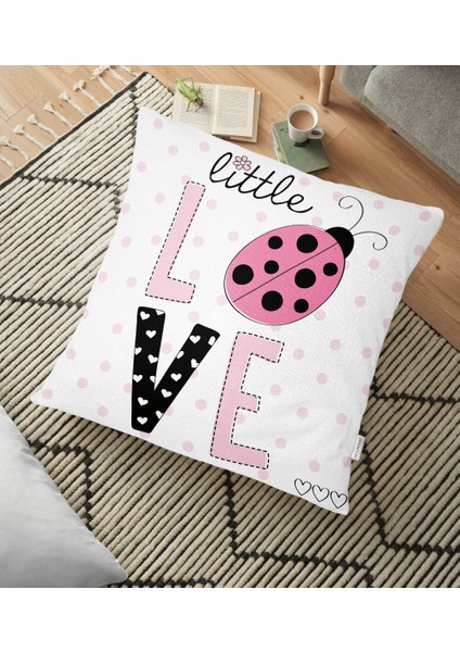 Love Uğurböceği Desenli Dekoratif Yer Minderi - 70 x 70 cm