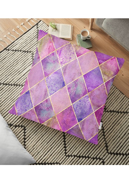 Geometrik Açık Pudra Renkli Modern Yer Minderi - 70 x 70 cm
