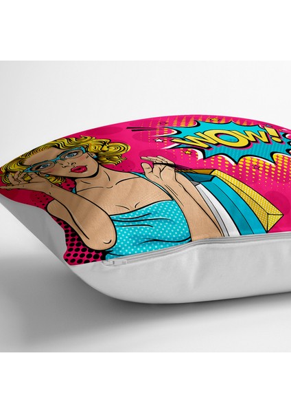 Pempe Pop Art Wow Tasarımlı Dekoratif Yer Minderi - 70 x 70 cm fiyatları