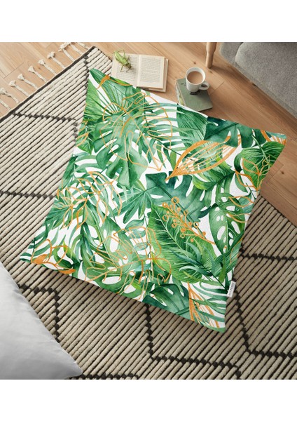 Amazon Yaprakları Dijital Baskılı Modern Yer Minderi - 70 x 70 cm