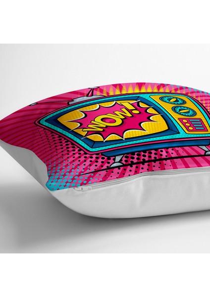 Pop Art Wow Tv Desenli Dekoratif Yer Minderi - 70 x 70 cm