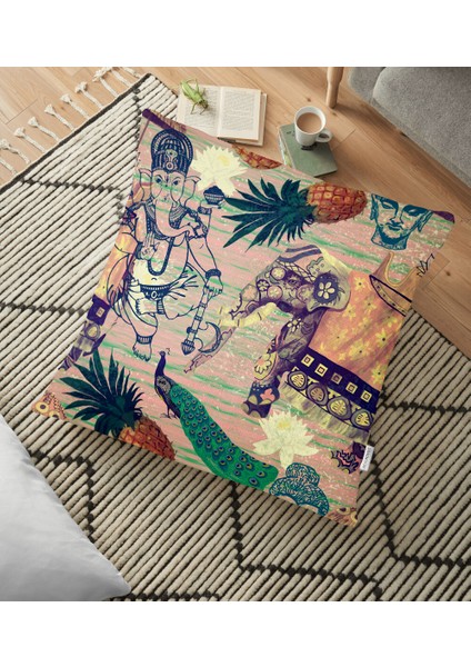 Etnik Afrika Temalı Özel Tasarımlı Dekoratif Yer Minderi - 70 x 70 cm