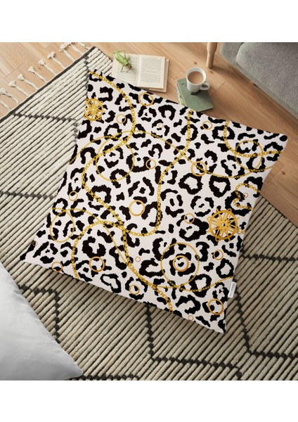 Zebra Desenli Altın Detaylı Modern Yer Minderi - 70 x 70 cm