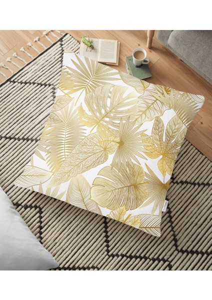 Vizon Renk Amazon Yaprakları Temalı Modern Yer Minderi - 70 x 70 cm