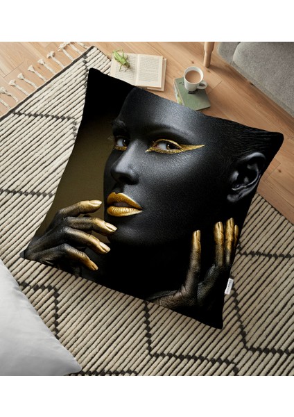 African Gold Kadın Özel Tasarımlı Dekoratif Yer Minderi - 70 x 70 cm