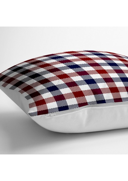 Bordo Lacivert Ekose Desenli Dekoratif Yer Minderi - 70 x 70 cm fiyatları