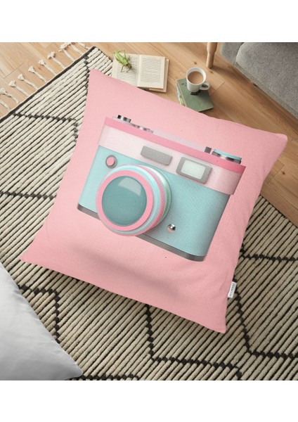 Nostaljik Fotoğraf Makinası 3D Dijital Baskılı Yer Minderi - 70 x 70 cm