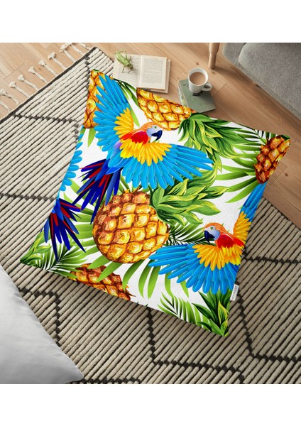 Ananas ve Palmiye Yaprakları Dekoratif Yer Minderi - 70 x 70 cm