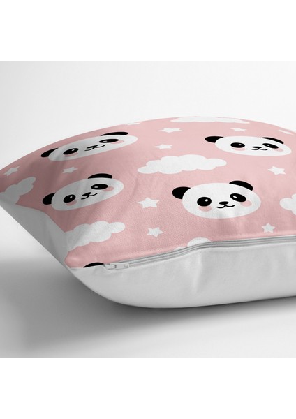 Pembe Zeminli Panda Resimli Dijital Baskılı Yer Minderi - 70 x 70 cm fiyatları