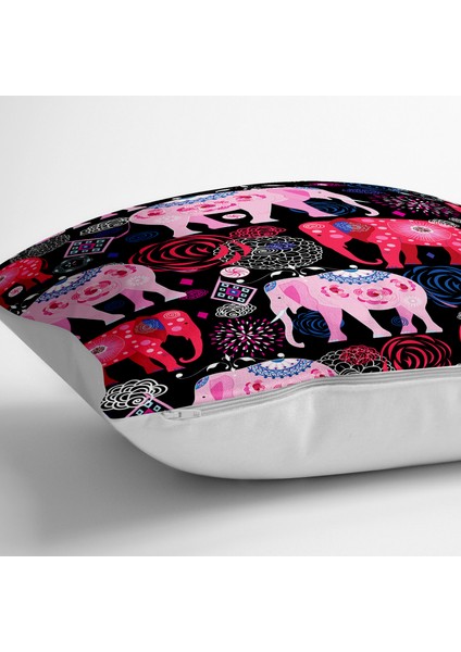 Siyah Zeminli Pembe Filler Zeminli Dekoratif Yer Minderi - 70 x 70 cm fiyatları