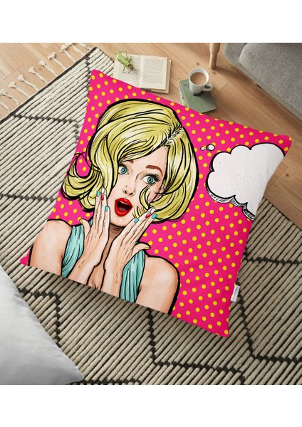 Pop Art Resimli Dijital Baskılı Dekoratif Yer Minderi - 70 x 70 cm