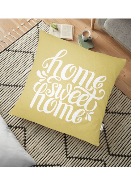 Home Sweet Home Dijital Baskılı Dekoratif Yer Minderi K - 70 x 70 cm
