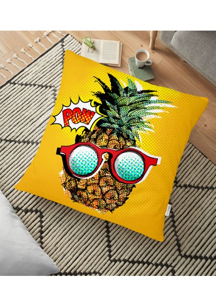 Pop Art Temalı Ananas Özel Tasarım Yer Minderi - 70 x 70 cm
