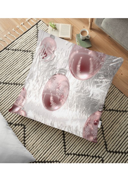 Yılbaşı Küreleri Dijital Baskılı Dekoratif Yer Minderi - 70 x 70 cm