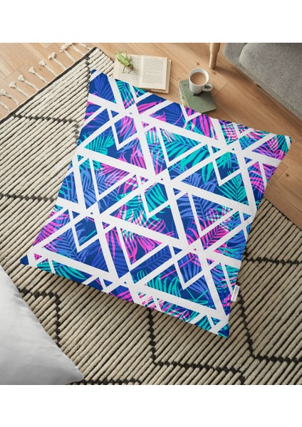 Palmiye Zigzag Desen Dijital Baskılı Yer Minderi - 70 x 70 cm
