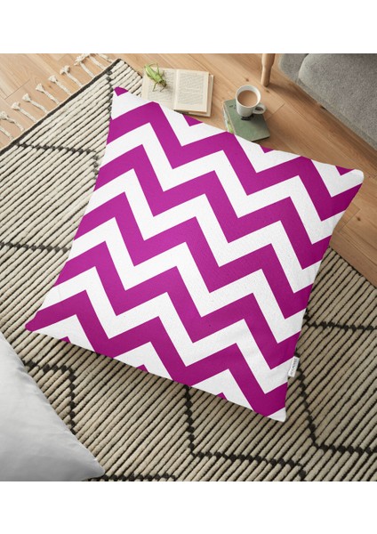 Modern Zigzag Desenli Dijital Baskılı Dekoratif Yer Minderi - 70 x 70 cm