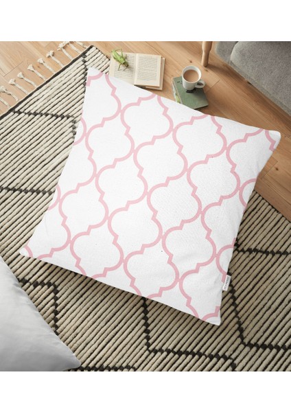 Pembe Renkli Ogea Desenli Dijital Baskılı Modern Yer Minderi - 70 x 70 cm