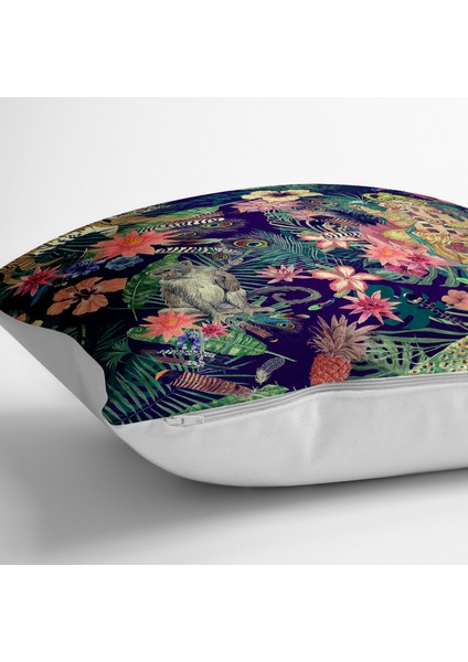 Lacivert Zeminli Amazon Ormanları Temalı Modern Yer Minderi - 70 x 70 cm fiyatları