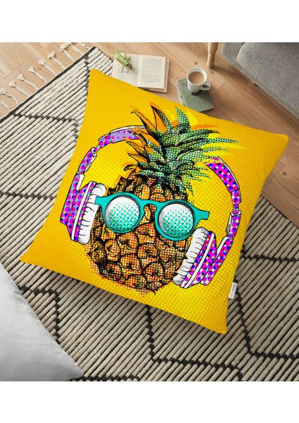 Summer Ananas Tasarımlı Dekoratif Yer Minderi - 70 x 70 cm