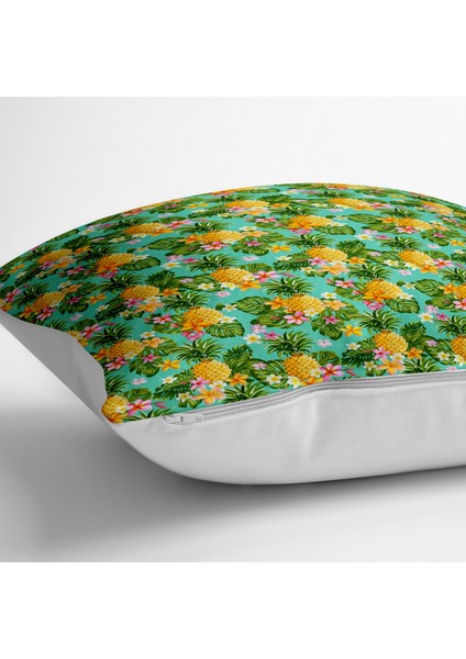 Yeşil Zeminde Tropikal Yapraklar Tasarımlı Dekoratif Yer Minderi - 70 x 70 cm fiyatları