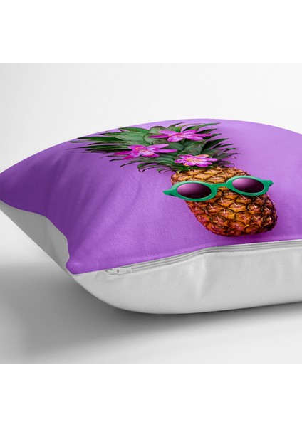 Mor Zeminde Ananas Desenli Modern Yer Minderi - 70 x 70 cm fiyatları