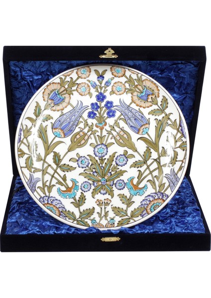 Otantik Çini Kadife Kaplama Çanta Hediyelik Lale Dekor Çini Tabak
