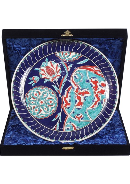 Kadife Kaplama Çanta Karanfil Dekor Çini Tabak