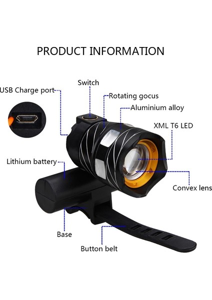 T6 Led Usb 3000 Mah Pil Şarj Bisiklet Farı