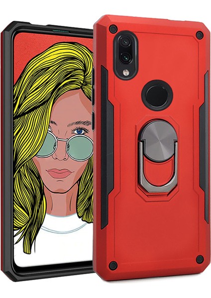 Xiaomi Redmi Note 7 Pro Rock Darbe Koruyucu Standlı Yüzüklü Kılıf - Kırmızı