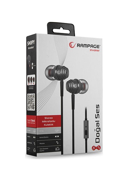 Invoker Mobil Telefon Uyumlu Kulak içi Kulaklık Gri Mikrofonlu Kulaklık