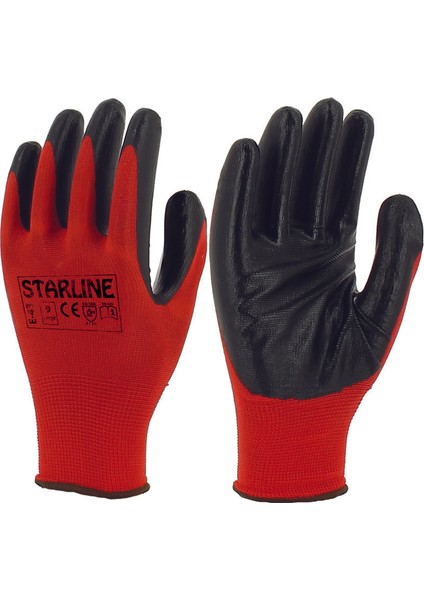 Starlıne E-43 Ks Nitril Naylon Eldiven No: 10 - Xl Kırmızı - Siyah 12'li