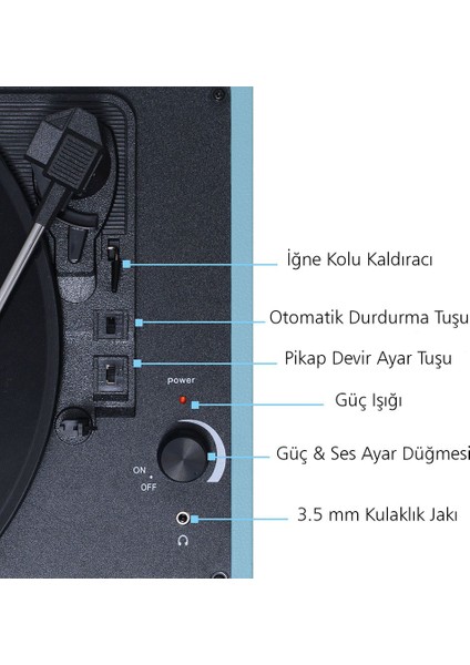 Record Master Retro Pikap T310CH - Şarj Özellikli - Turkuaz Mavi