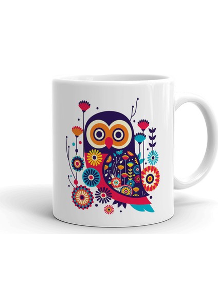 Baykuş Desenli Seramik Kupa Bardak