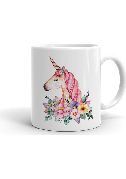 Çiçekli Unicorn Seramik Kupa Bardak