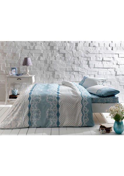 4242 Ranforce Sally Queen Size Mavi Tek Kişilik Nevresim Takımı 60192356