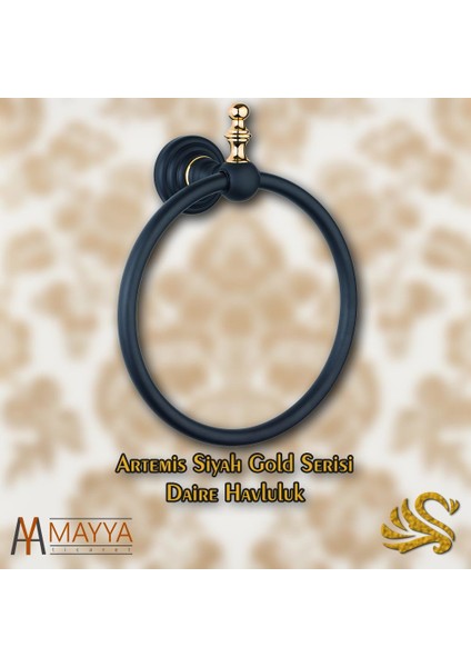 Saray Banyo Artemis Siyah Gold Daire Havluluk