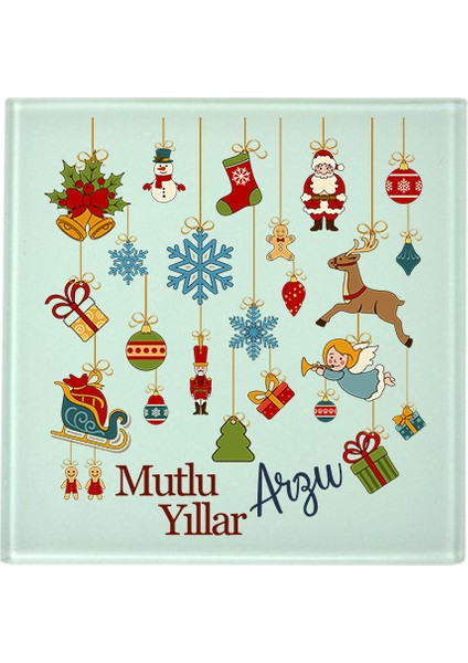 Yılbaşı Hediyesi Isimli Mutlu Yıllar Cam Bardak Altlığı