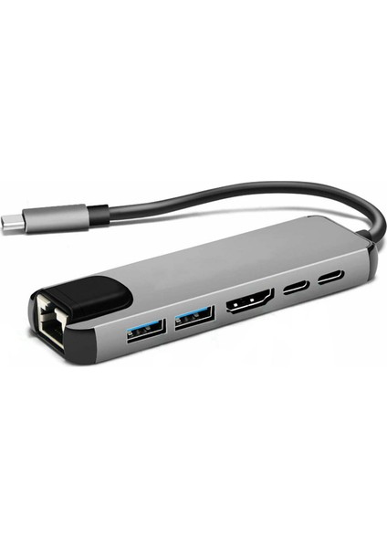 6in1 Smart Hub RJ45 Type-C To Pd 2xUSB Adaptör Çoklayıcı