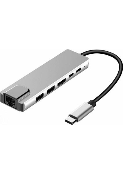 6in1 Smart Hub RJ45 Type-C To Pd 2xUSB Adaptör Çoklayıcı