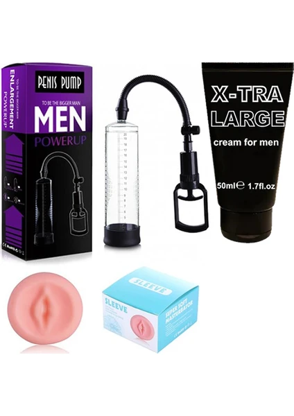 Xise Vakum Penis Pompa + Vajina Başlık + X-Tra Large Krem