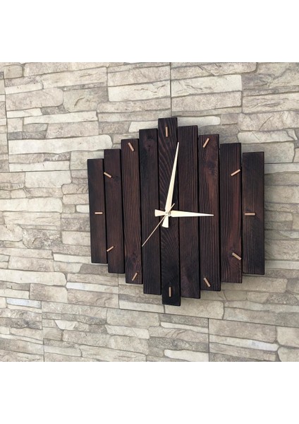 Ahşap Duvar Saati Geometrik El Yapımı %100 Doğal Masif Ahşap