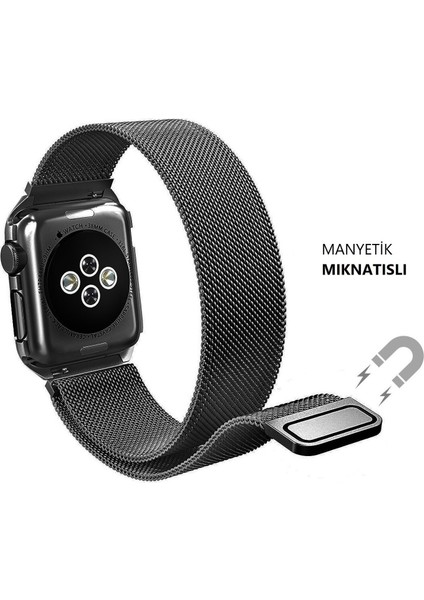 Apple Watch Uyumlu Seri 3-4-5-6-SE Premium 42-44 mm Metal Milano Kordon - Siyah modelleri