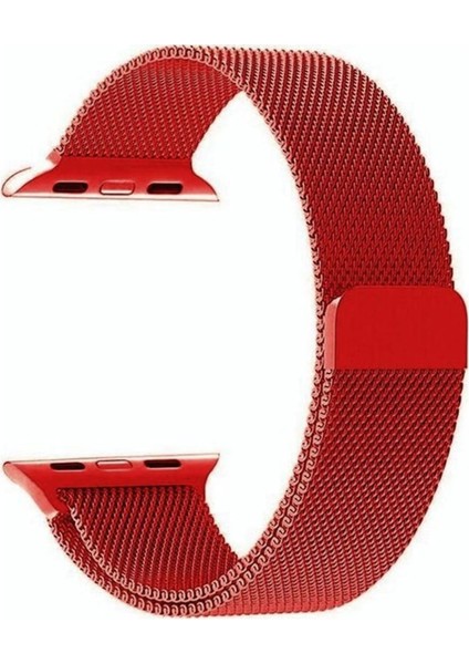Apple Watch Uyumlu Seri 3-4-5-6-SE Premium 42-44 mm Metal Milano Kordon - Kırmızı